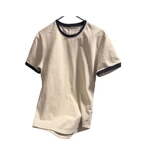 BYLT BASICS Men's Drop Cut Ringer Tee Cream Navy Short Sleeve Men's Tee SMALL